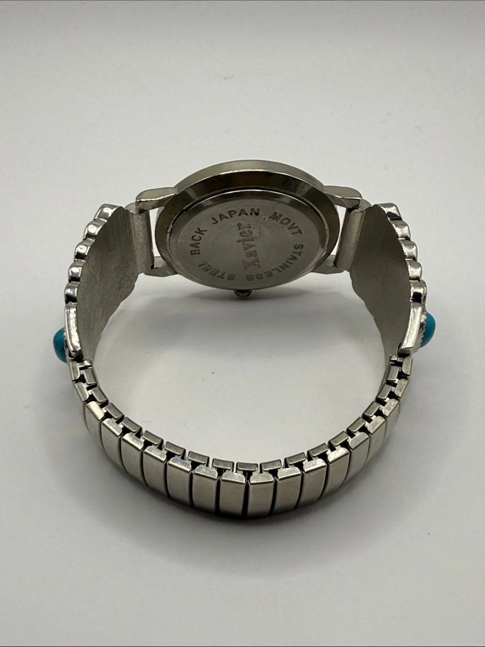 Vintage Southwestern Xavier Silver Tone Turquoise Blue Statement Watch Stretch